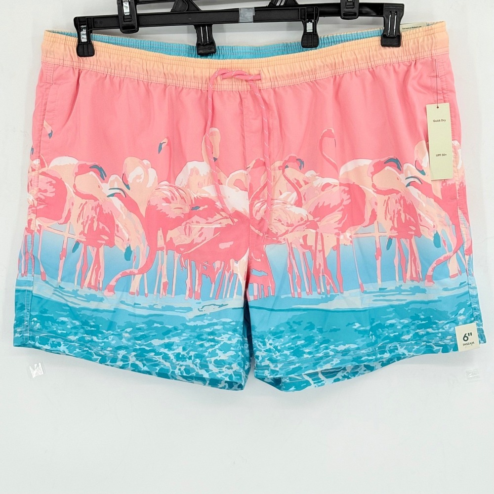 NO BOUNDARIES Men's Flamingo Swim Trunks UPF 50 Quick‎ Dry Elastic Waist 3XL NWT
